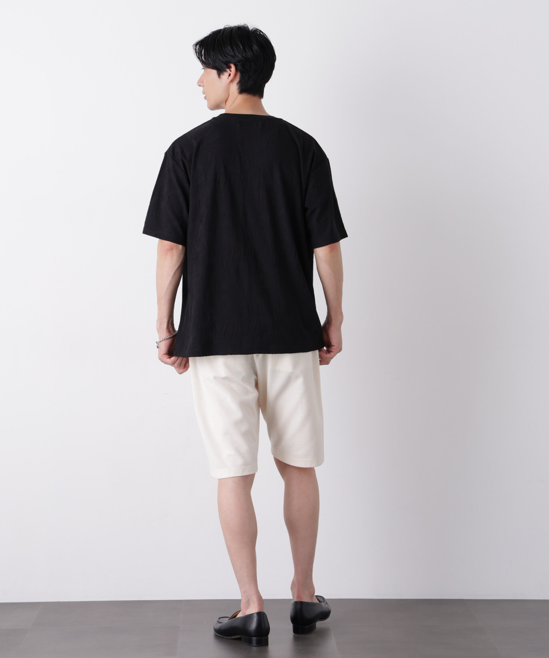 NANO universe「リンクスジャガードリーフ柄Tシャツ」|Tシャツ・カットソー|