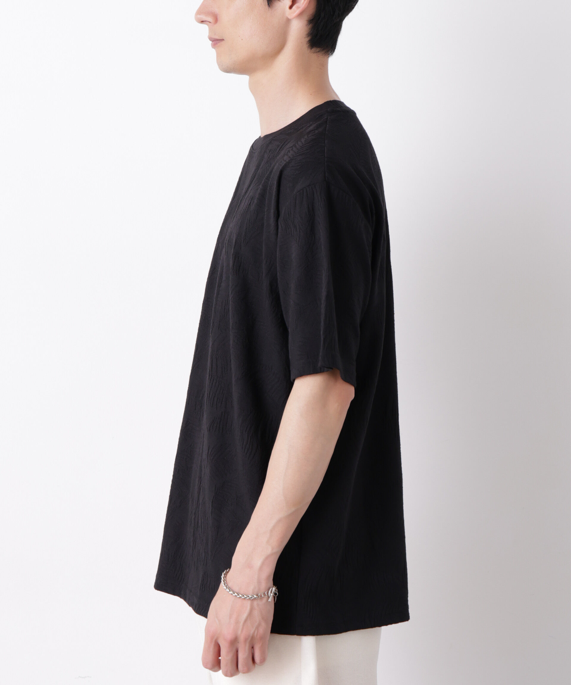 NANO universe「リンクスジャガードリーフ柄Tシャツ」|Tシャツ・カットソー|