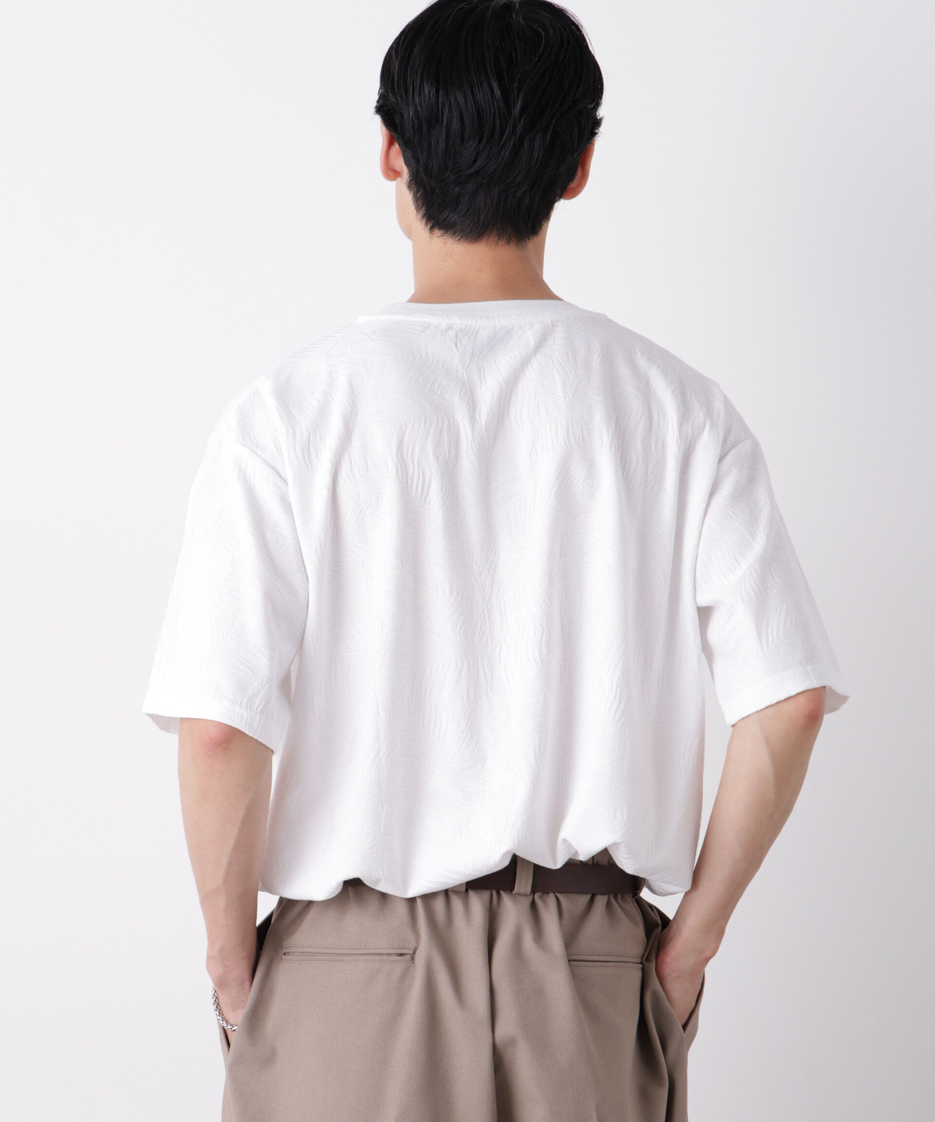 NANO universe「リンクスジャガードリーフ柄Tシャツ」|Tシャツ・カットソー|