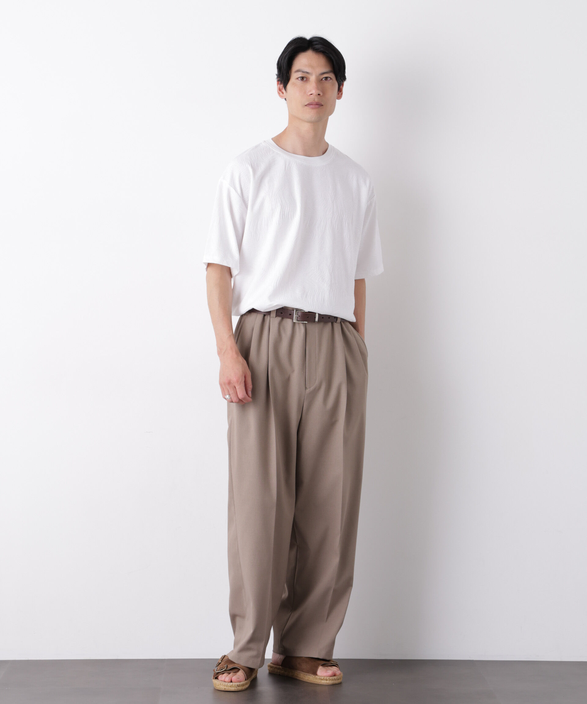 NANO universe「リンクスジャガードリーフ柄Tシャツ」|Tシャツ・カットソー|