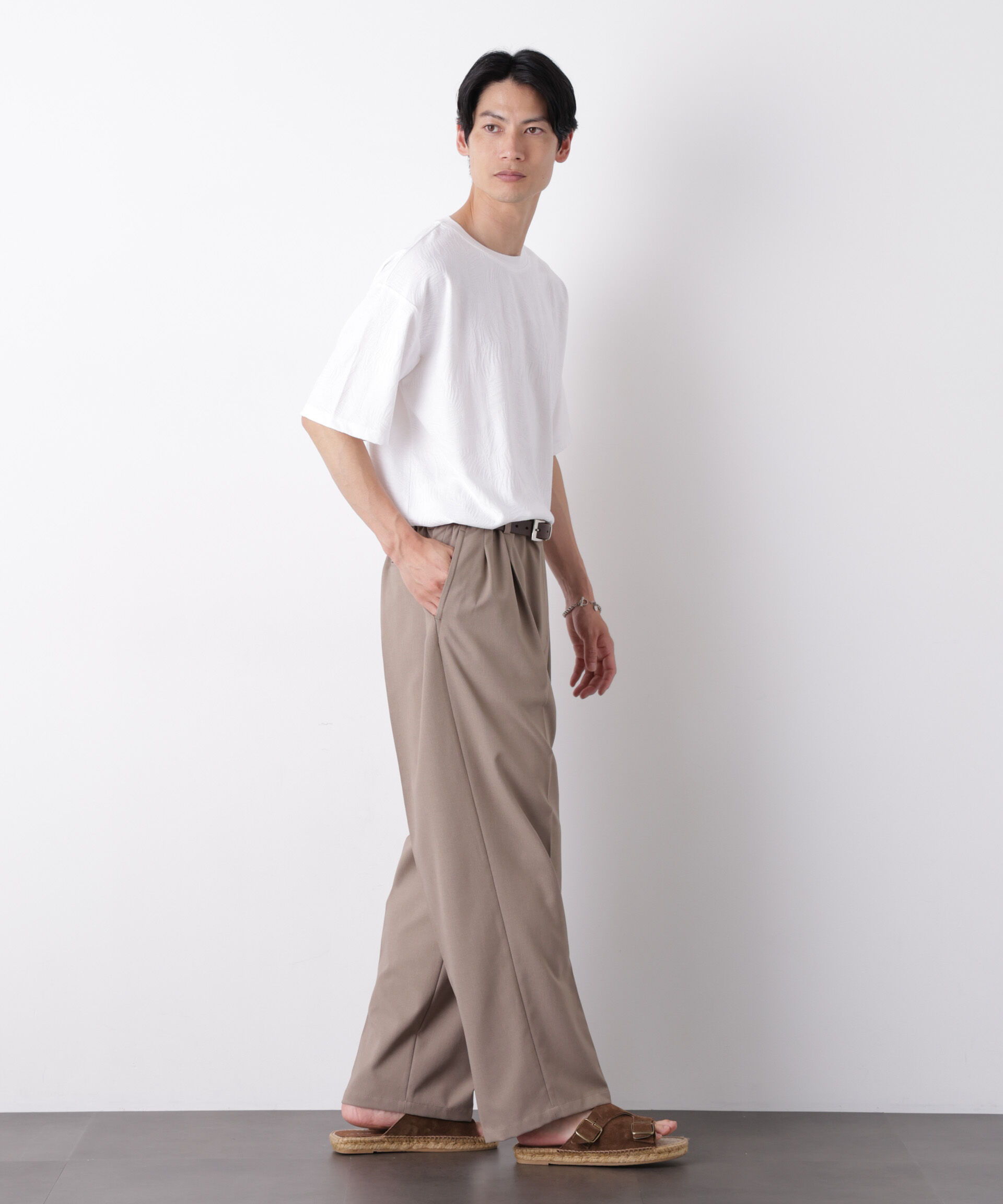 NANO universe「リンクスジャガードリーフ柄Tシャツ」|Tシャツ・カットソー|