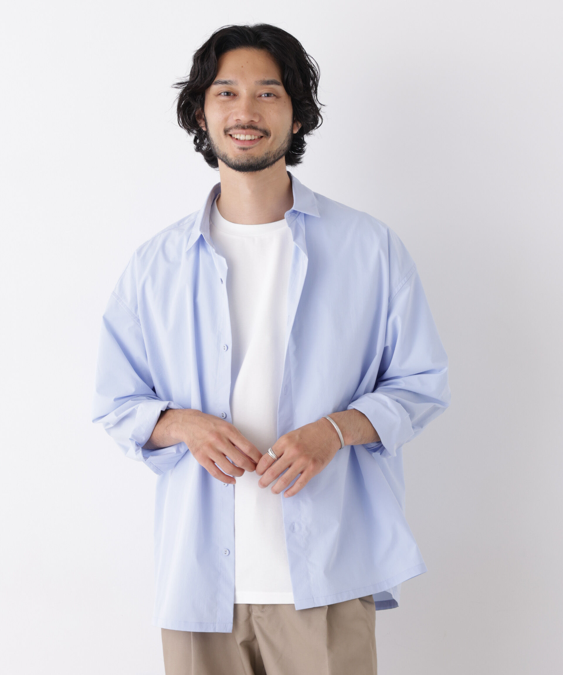 NANO universe「CAVE(R)ビッグドレープスクウェアシャツ 長袖」|シャツ・ブラウス|サックス5