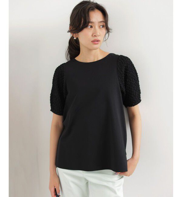 組曲「パフジャカードコンビジャージー パフスリーブカットソー」|Tシャツ・カットソー|ブラック系