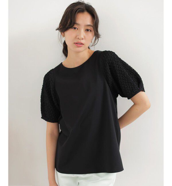 組曲「パフジャカードコンビジャージー パフスリーブカットソー」|Tシャツ・カットソー|