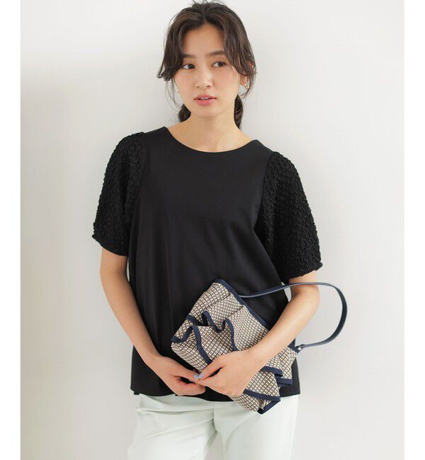 組曲「パフジャカードコンビジャージー パフスリーブカットソー」|Tシャツ・カットソー|