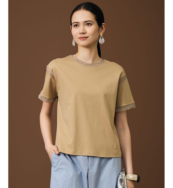 自由区「【汗ジミ防止】ナチュラルコットンハイゲージシアーアクセント Tシャツ」|Tシャツ・カットソー|ﾃﾗｺｯﾀﾌ