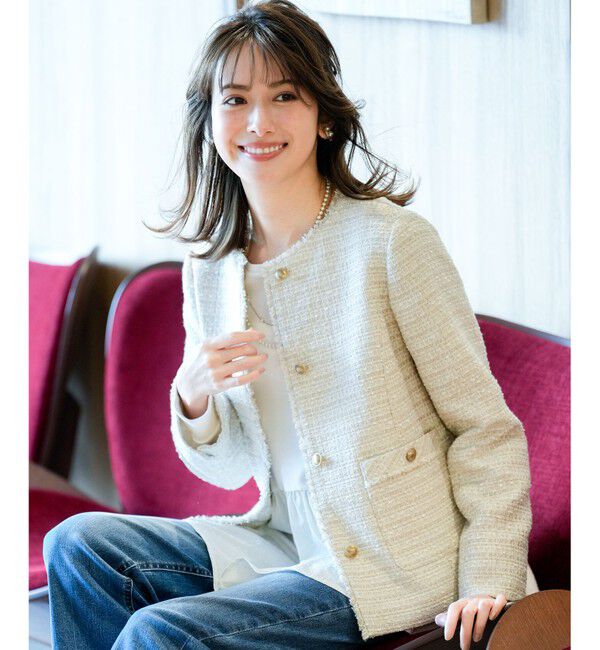 ANY SIS「ノーカラーフリンジツイード ジャケット」|ノーカラージャケット|ﾗｲﾄﾍﾞｰ