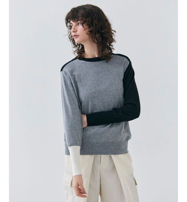BEIGE,「【洗える】BURNET / カラーミックスクルーネックトップス」|ニット・セーター|Grey&times;Black&times;Ecru
