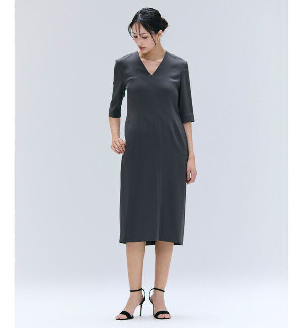 BEIGE,「【洗える】CINDY / Vネックハーフスリーブワンピース」|ワンピース|