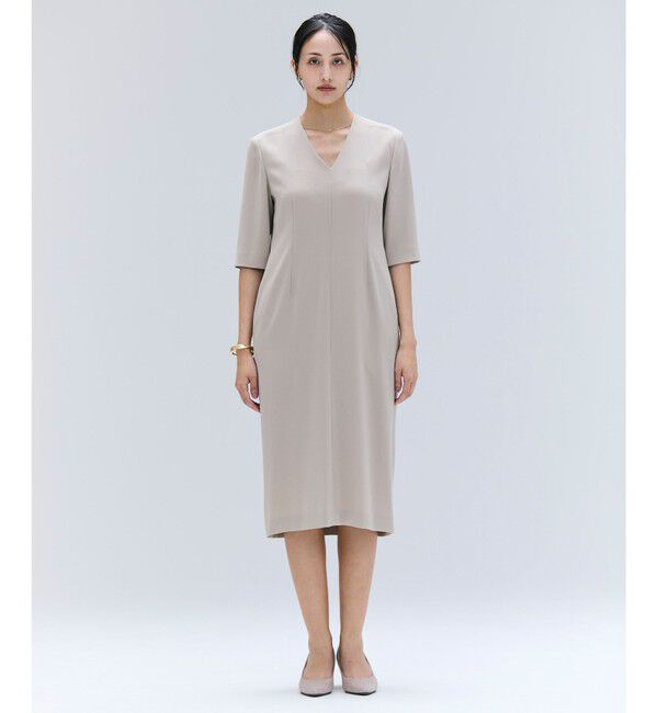 BEIGE,「【洗える】CINDY / Vネックハーフスリーブワンピース」|ワンピース|