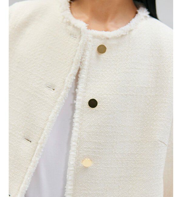 BEIGE,「【Oggi 10月号掲載】MULLIN / ウールツイードメタルボタンノーカラージャケット」|ノーカラージャケット|