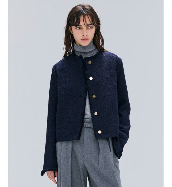 BEIGE,「【Oggi 10月号掲載】MULLIN / ウールツイードメタルボタンノーカラージャケット」|ノーカラージャケット|Midnight