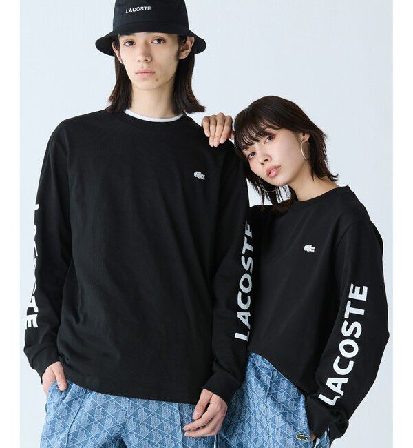 LACOSTE「ヘビーウェイト スリーブプリント ロングリブスリーブTシャツ」|Tシャツ・カットソー|ブラック