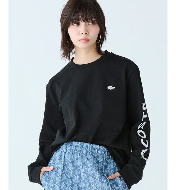 LACOSTE「ヘビーウェイト スリーブプリント ロングリブスリーブTシャツ」|Tシャツ・カットソー|