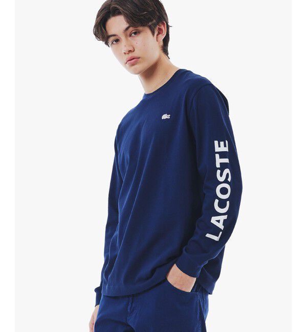 LACOSTE「ヘビーウェイト スリーブプリント ロングリブスリーブTシャツ」|Tシャツ・カットソー|ネイビー
