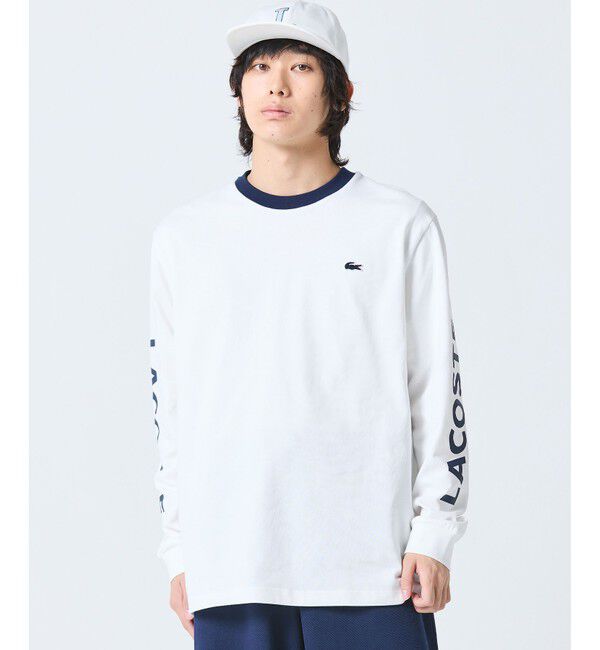 LACOSTE「ヘビーウェイト スリーブプリント ロングリブスリーブTシャツ」|Tシャツ・カットソー|ホワイト
