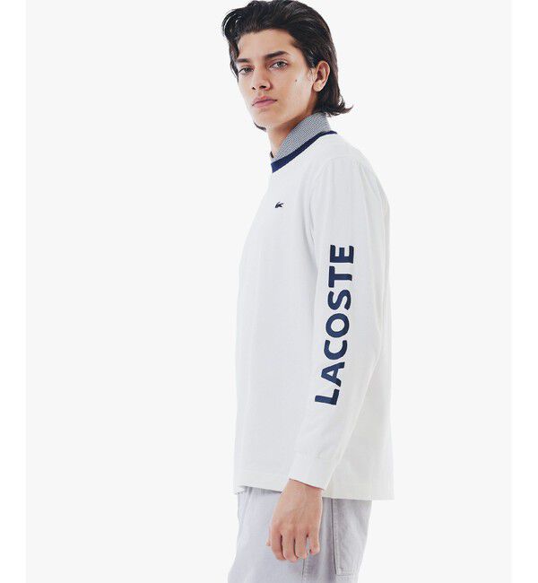 LACOSTE「ヘビーウェイト スリーブプリント ロングリブスリーブTシャツ」|Tシャツ・カットソー|