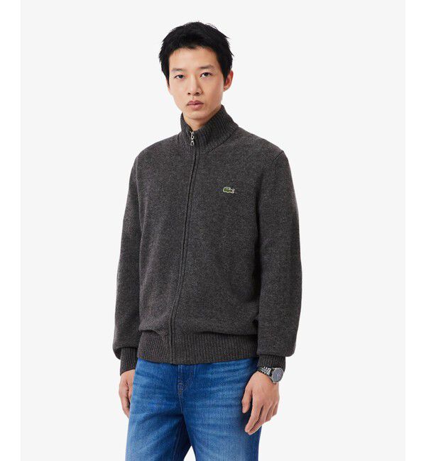 LACOSTE「ハイネックフルジップ ウールニットセーター / ドライバーズニット」|ニット・セーター|グレー