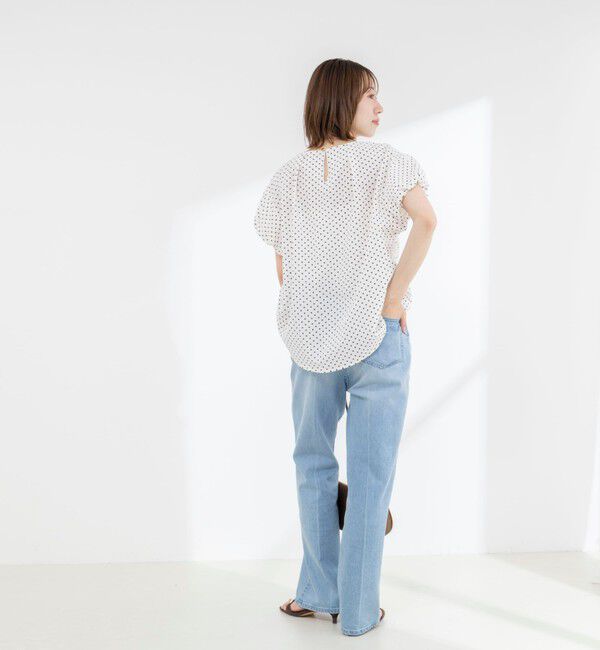 NOLLEY'S「【WEB限定】ウォッシャブルサッカードット袖ギャザーブラウス」|シャツ・ブラウス|
