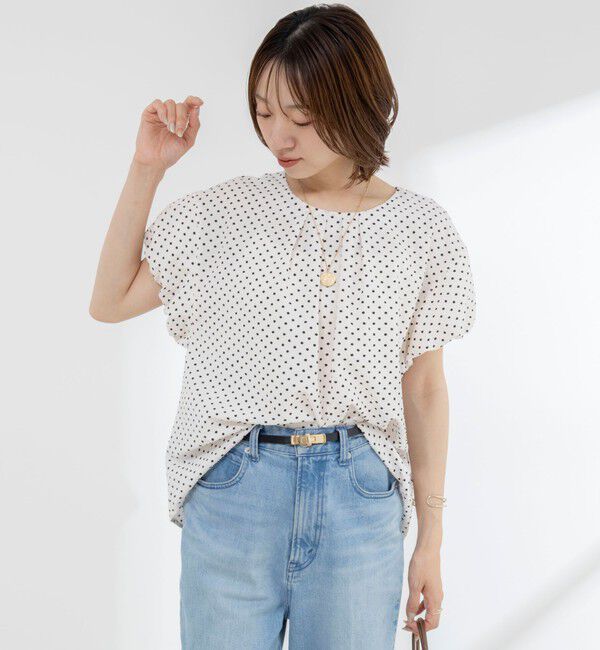 NOLLEY'S「【WEB限定】ウォッシャブルサッカードット袖ギャザーブラウス」|シャツ・ブラウス|