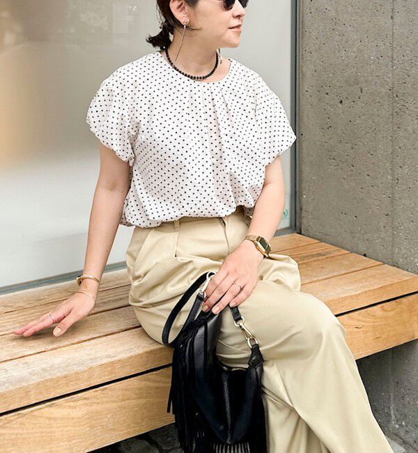 NOLLEY'S「【WEB限定】ウォッシャブルサッカードット袖ギャザーブラウス」|シャツ・ブラウス|