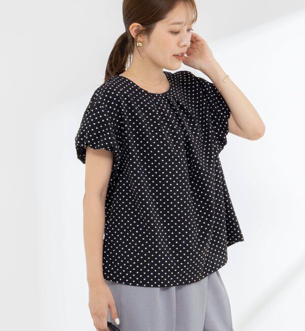 NOLLEY'S「【WEB限定】ウォッシャブルサッカードット袖ギャザーブラウス」|シャツ・ブラウス|