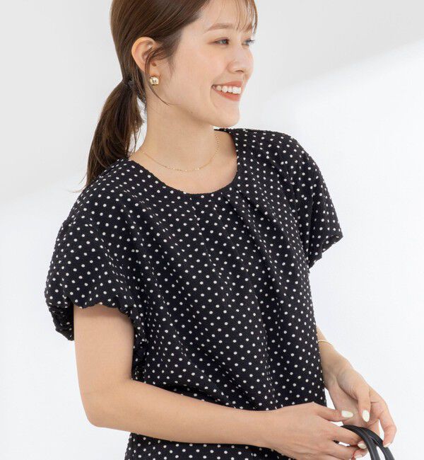 NOLLEY'S「【WEB限定】ウォッシャブルサッカードット袖ギャザーブラウス」|シャツ・ブラウス|