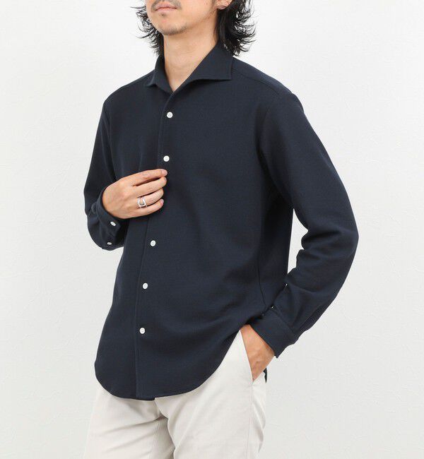 NOLLEY'S goodman「《ビジカジ対応》ケーブルニットシャツ イタリアンカラー 26AW」|シャツ・ブラウス|