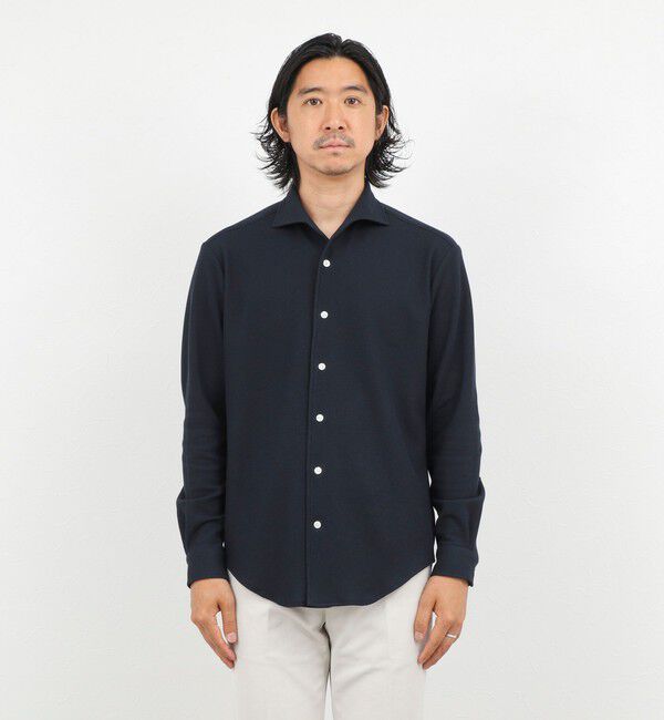 NOLLEY'S goodman「《ビジカジ対応》ケーブルニットシャツ イタリアンカラー 26AW」|シャツ・ブラウス|