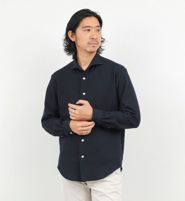 NOLLEY'S goodman「《ビジカジ対応》ケーブルニットシャツ イタリアンカラー 26AW」|シャツ・ブラウス|
