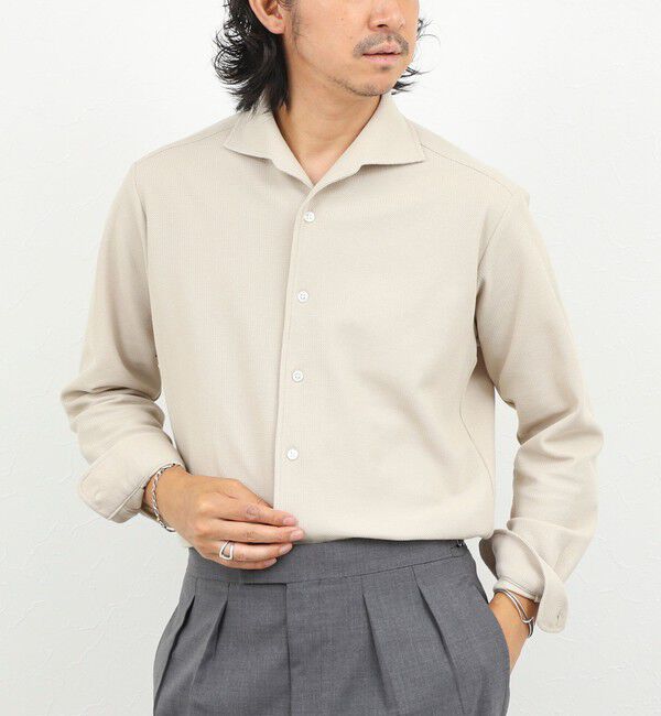 NOLLEY'S goodman「《ビジカジ対応》ケーブルニットシャツ イタリアンカラー 26AW」|シャツ・ブラウス|ベージュ