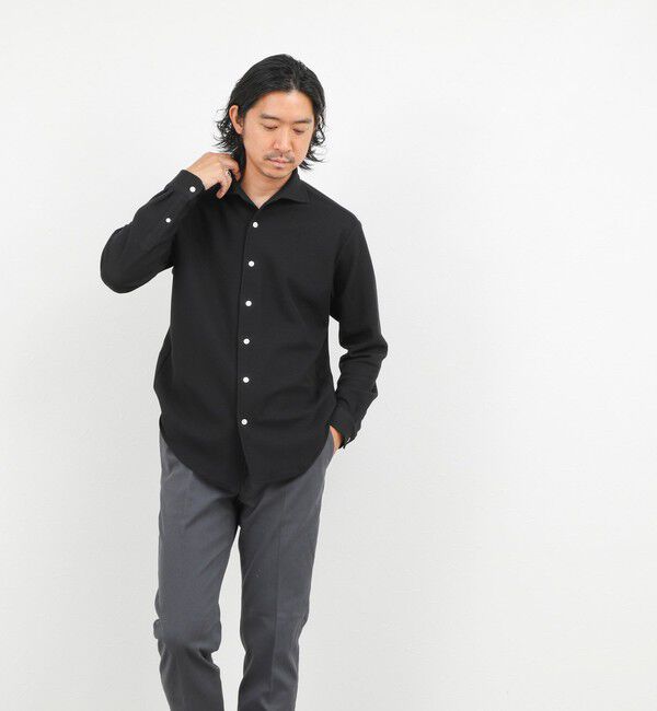 NOLLEY'S goodman「《ビジカジ対応》ケーブルニットシャツ イタリアンカラー 26AW」|シャツ・ブラウス|