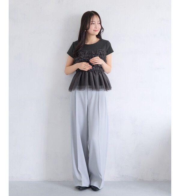 VIS「【夏トク価格】チュールフリルドッキングフレンチスリーブ/UVケア」|Tシャツ・カットソー|