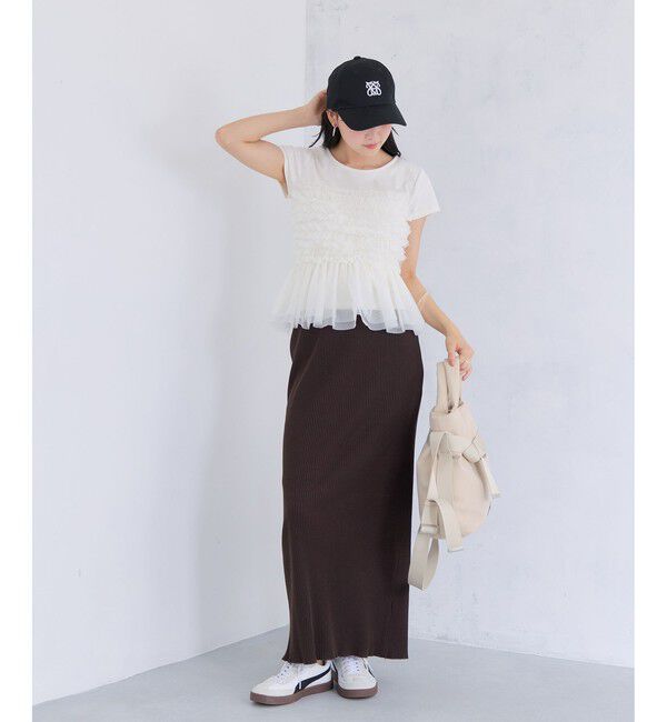 VIS「【夏トク価格】チュールフリルドッキングフレンチスリーブ/UVケア」|Tシャツ・カットソー|