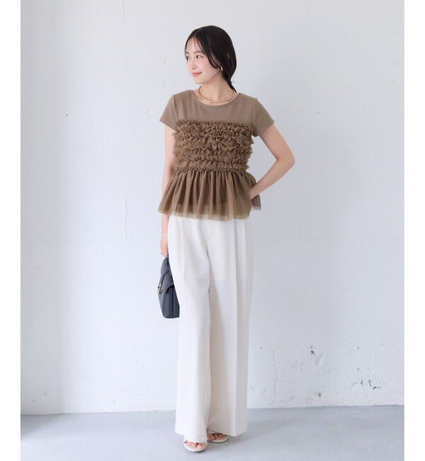 VIS「【夏トク価格】チュールフリルドッキングフレンチスリーブ/UVケア」|Tシャツ・カットソー|