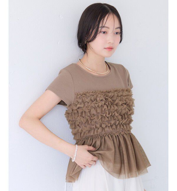 VIS「【夏トク価格】チュールフリルドッキングフレンチスリーブ/UVケア」|Tシャツ・カットソー|