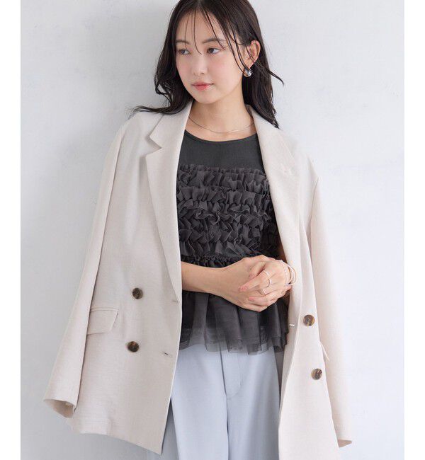 VIS「【夏トク価格】チュールフリルドッキングフレンチスリーブ/UVケア」|Tシャツ・カットソー|