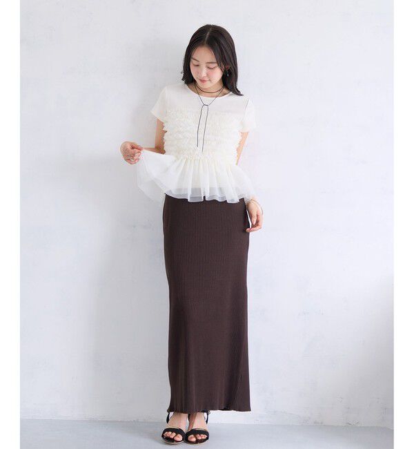 VIS「【夏トク価格】チュールフリルドッキングフレンチスリーブ/UVケア」|Tシャツ・カットソー|