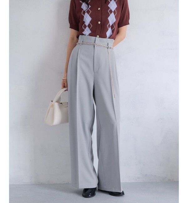 VIS「チェーンベルトタックワイドパンツ/UVケア・防シワ」|チノ|