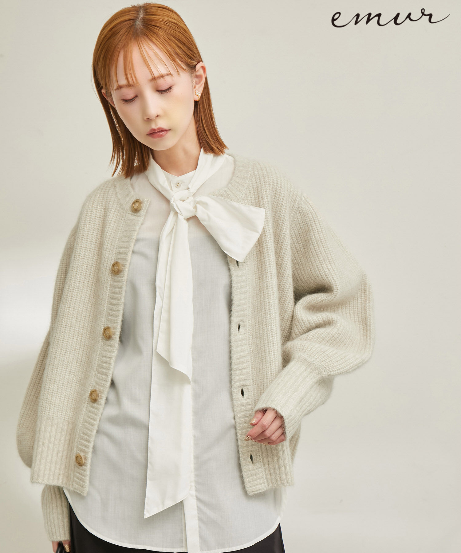 Rope&rsquo;Picnic「【emur/エミュール】FOX混アゼ編ボリューム袖カーディガン」|カーディガン|ベージュ系(28)