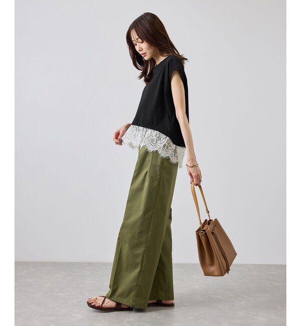 Rope&rsquo;Picnic「レースドッキングフレンチスリーブトップス/UVカット・接触冷感・汗染み防止」|Tシャツ・カットソー|