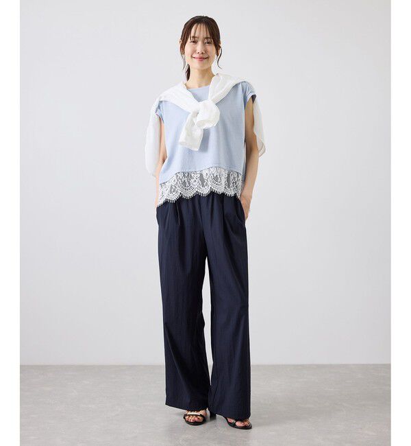 Rope&rsquo;Picnic「レースドッキングフレンチスリーブトップス/UVカット・接触冷感・汗染み防止」|Tシャツ・カットソー|