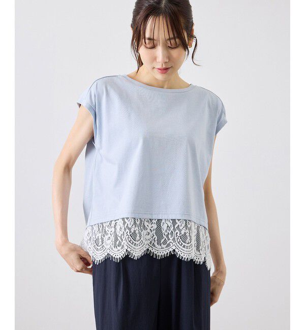 Rope&rsquo;Picnic「レースドッキングフレンチスリーブトップス/UVカット・接触冷感・汗染み防止」|Tシャツ・カットソー|