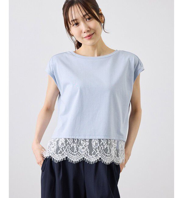 Rope&rsquo;Picnic「レースドッキングフレンチスリーブトップス/UVカット・接触冷感・汗染み防止」|Tシャツ・カットソー|