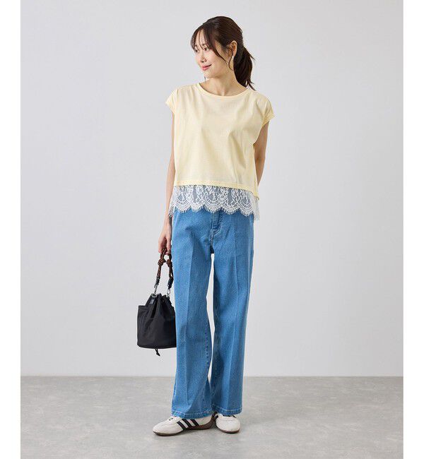 Rope&rsquo;Picnic「レースドッキングフレンチスリーブトップス/UVカット・接触冷感・汗染み防止」|Tシャツ・カットソー|