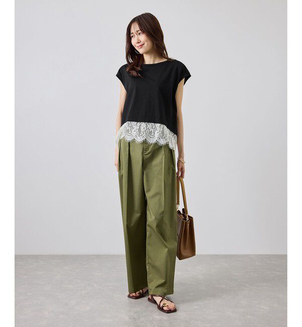 Rope&rsquo;Picnic「レースドッキングフレンチスリーブトップス/UVカット・接触冷感・汗染み防止」|Tシャツ・カットソー|