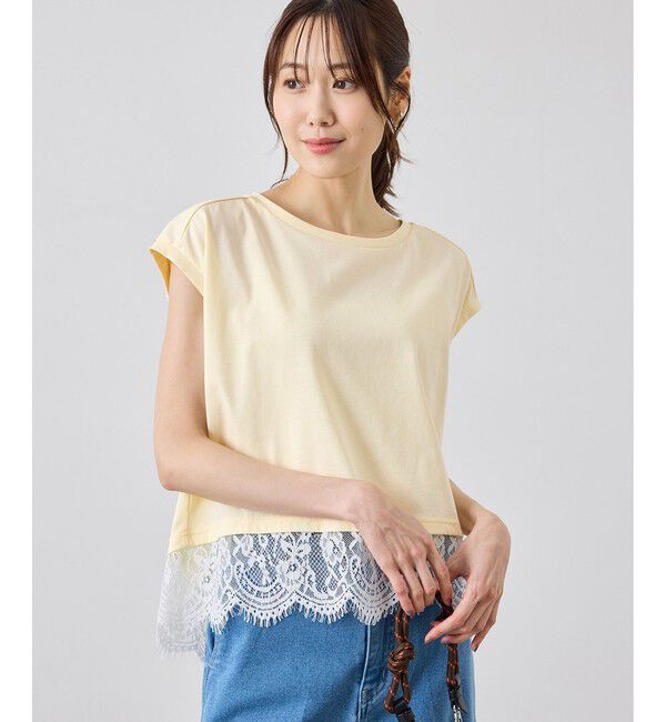 Rope&rsquo;Picnic「レースドッキングフレンチスリーブトップス/UVカット・接触冷感・汗染み防止」|Tシャツ・カットソー|