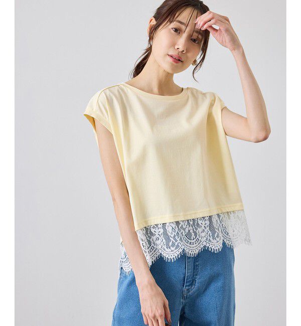 Rope&rsquo;Picnic「レースドッキングフレンチスリーブトップス/UVカット・接触冷感・汗染み防止」|Tシャツ・カットソー|