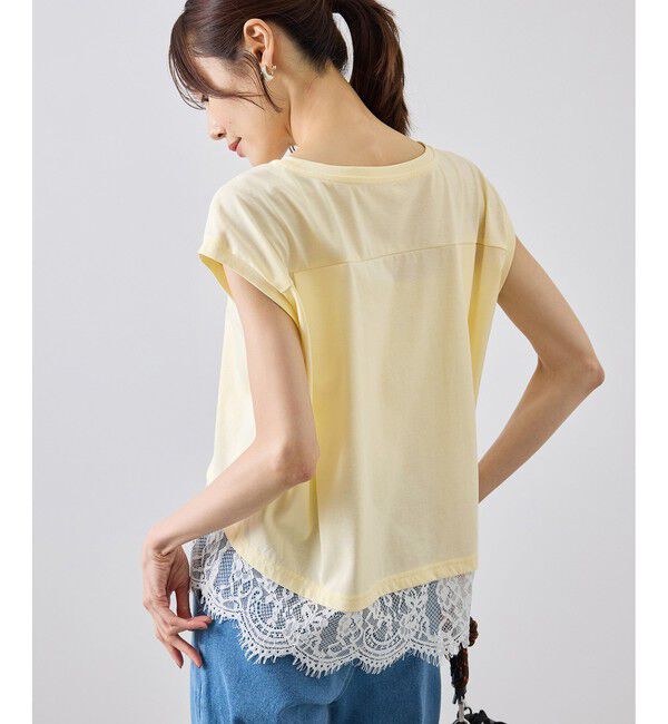 Rope&rsquo;Picnic「レースドッキングフレンチスリーブトップス/UVカット・接触冷感・汗染み防止」|Tシャツ・カットソー|