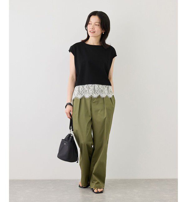 Rope&rsquo;Picnic「レースドッキングフレンチスリーブトップス/UVカット・接触冷感・汗染み防止」|Tシャツ・カットソー|